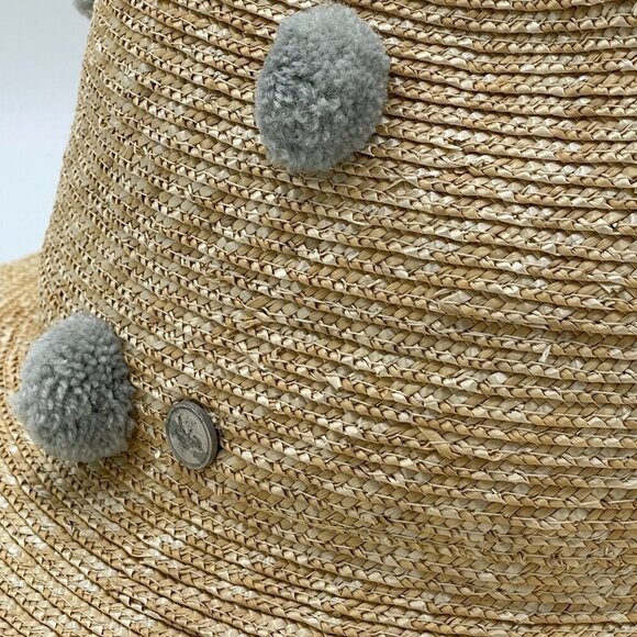 NWOT Tracy Watts Brooklyn Tenerife Blue Pom Pom Straw Fedora Women\'s Hat S main image 5